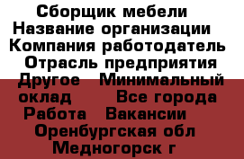 Сборщик мебели › Название организации ­ Компания-работодатель › Отрасль предприятия ­ Другое › Минимальный оклад ­ 1 - Все города Работа » Вакансии   . Оренбургская обл.,Медногорск г.